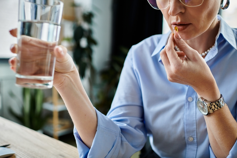 femme ménopausée qui prend des compléments alimentaires